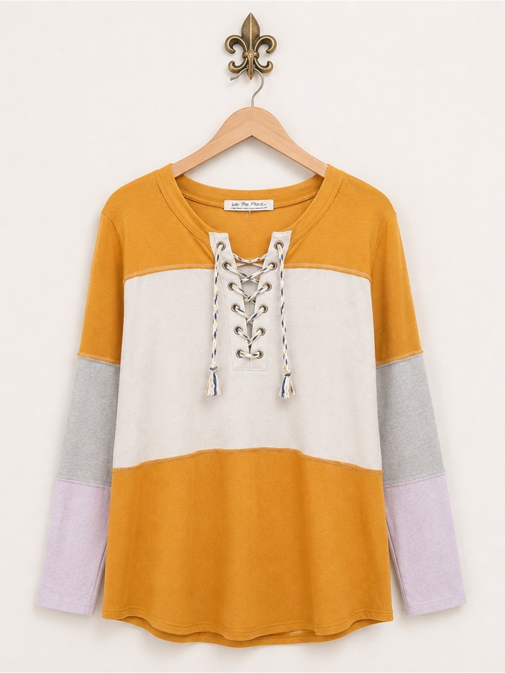 We The Free mustard rugby lace boho chic bohemian top XS
